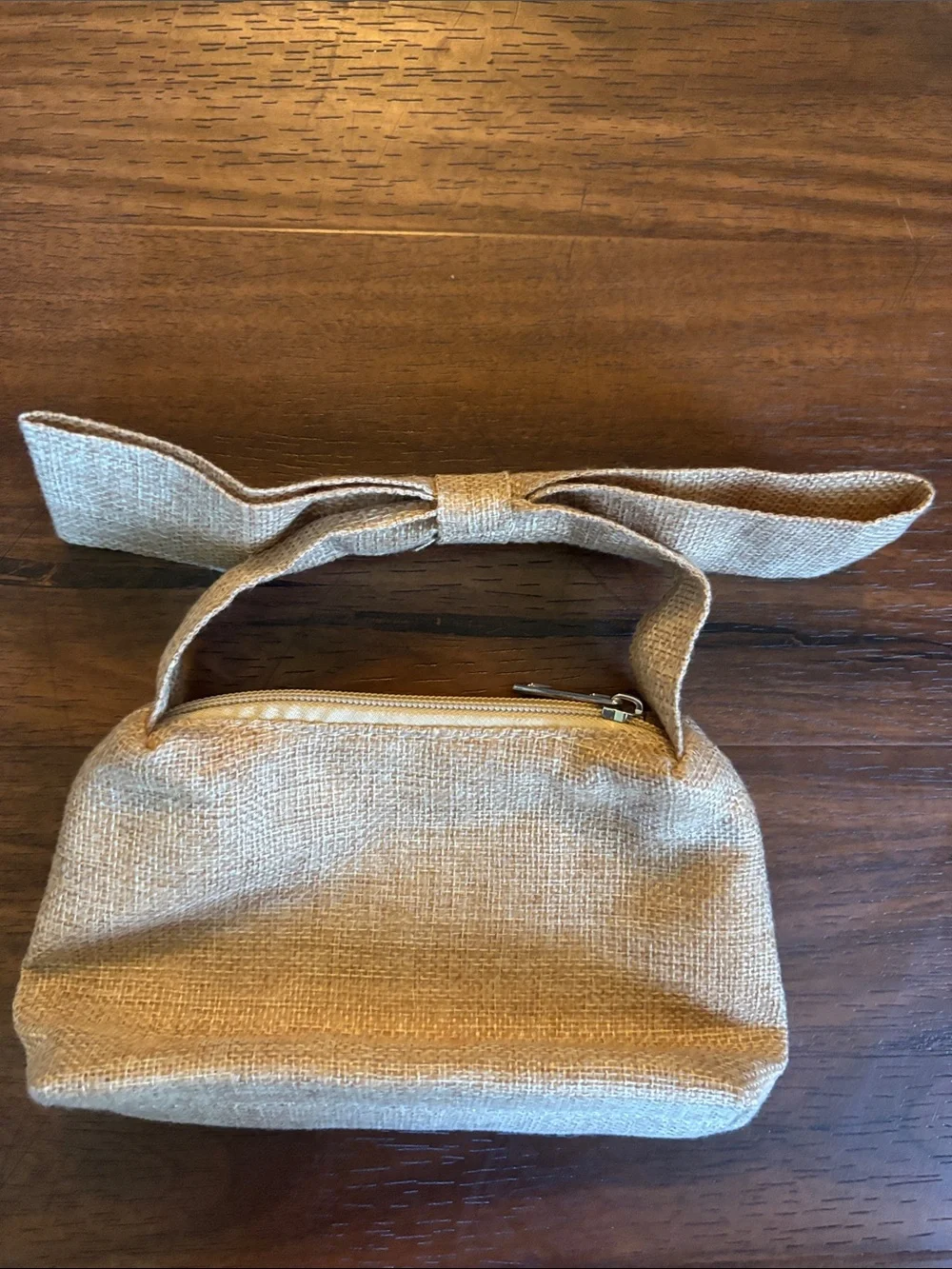 Neutral Tan Bow Handle kids Wristlet Bag